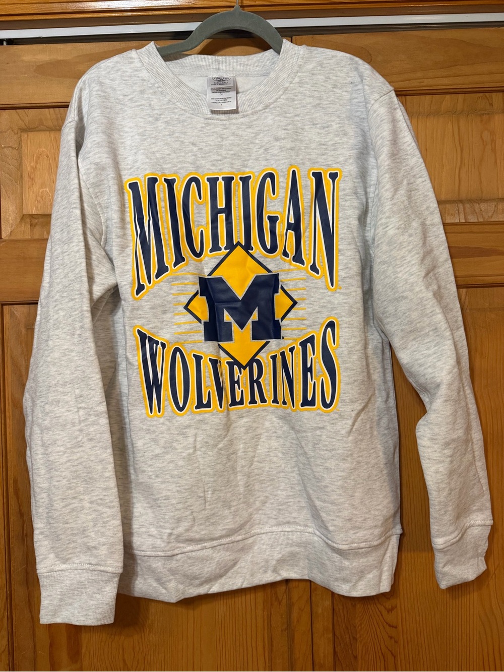 Rivalry Threads Gray Crewneck with Navy and Yellow Michigan Graphic